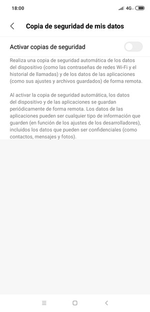 Active Activar copias de seguridad
