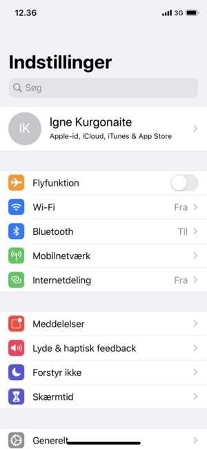 Vælg Apple-id, iCloud, iTunes & App Store
