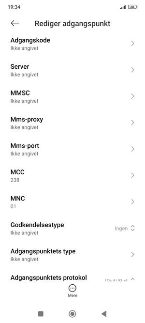 Scroll ned og indtast internet-oplysninger