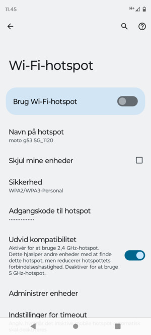 Vælg Adgangskode til hotspot