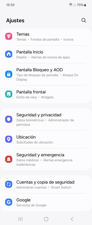 Desplácese y seleccione Seguridad y privacidad