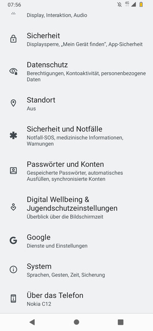 Scrollen Sie und wählen Sie System