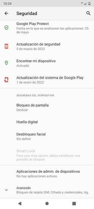 Desplácese y seleccione Avanzado