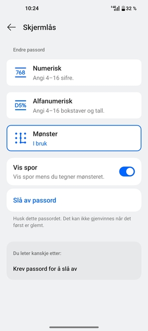 Telefonen din er nå sikret med en skjermlås