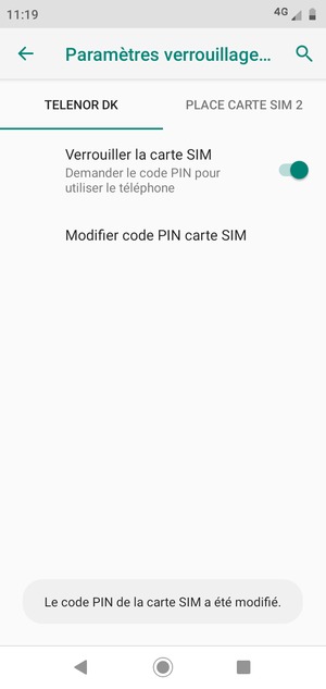 Votre code PIN de la carte SIM a été modifié