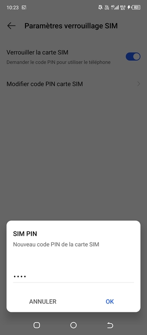 Saisissez votre Nouveau code PIN de la carte SIM et sélectionnez OK