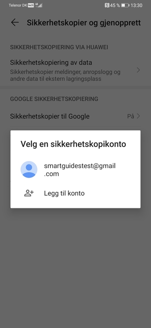 Velg sikkerhetskopi-kontoen din