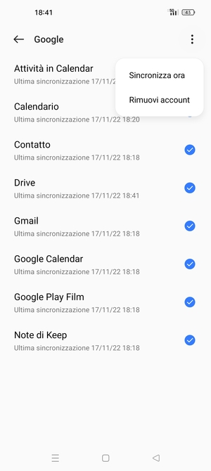 Seleziona Sincronizza ora