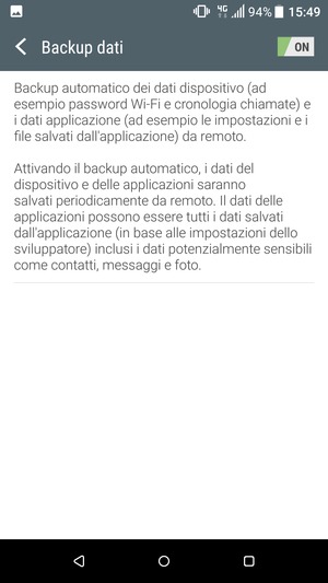 Seleziona il tasto Indietro