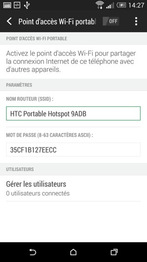 Saisissez un mot de passe d'au moins 8 caractères et activez Point d'accès Wi-Fi portable