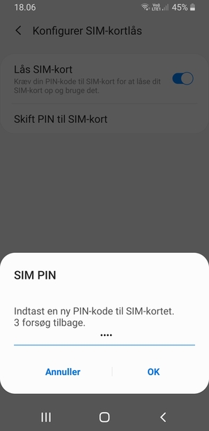 Indtast din Ny PIN-kode til SIM-kort og vælg OK