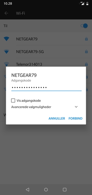 Indtast Wi-Fi adgangskoden og vælg FORBIND