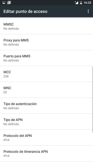 Desplácese hacia abajo e introduzca la información de Internet