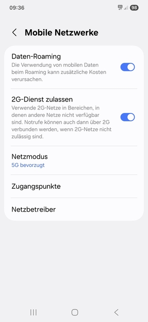 Schalten Sie Daten-Roaming an oder aus