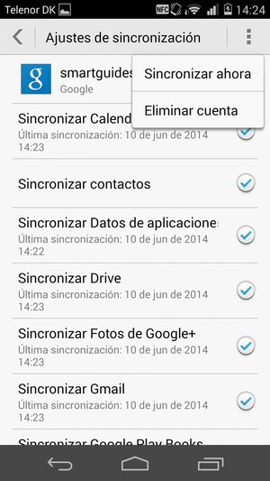 Si la pantalla tiene este aspecto, seleccione el botón Menú y seleccione Sincronizar ahora