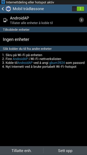 Telefonen din er konfigurert for bruk som et modem