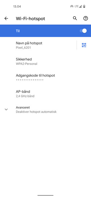 Din telefon er nu sat op til brug som modem