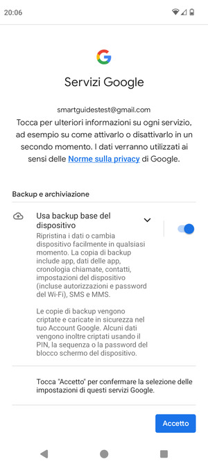 Seleziona Accetto