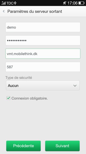 Saisissez l'adresse du serveur sortant