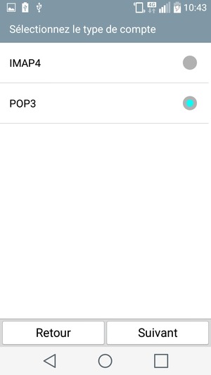 Sélectionnez IMAP4 ou POP3 et sélectionnez Suivant