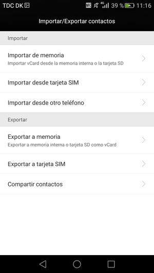 Seleccione Importar desde tarjeta SIM