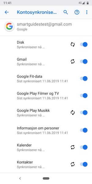 Dine kontakter fra Google vil synkroniseres til telefonen din