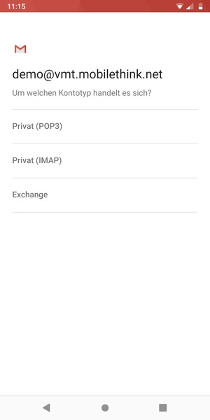 Wählen Sie Privat (POP3) oder Privat (IMAP)