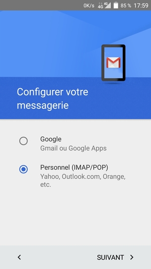 Sélectionnez Personnel (IMAP/POP) puis SUIVANT