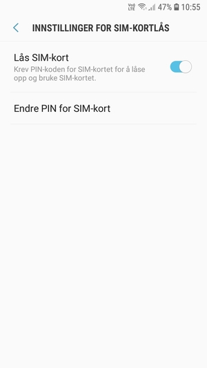 Velg Endre PIN for SIM-kort