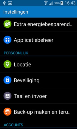 Scroll naar en selecteer Back-up en terugzetten