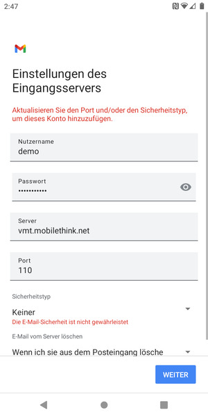 Wählen Sie WEITER