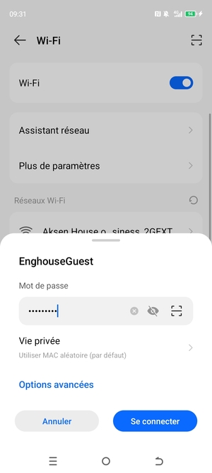 Saisissez le mot de passe du Wi-Fi et sélectionnez Se connecter