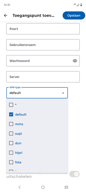 Zorg ervoor dat default geselecteerd is