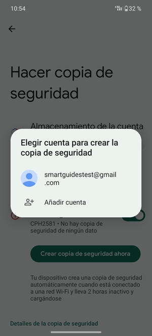Seleccione su cuenta de copia de seguridad