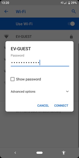 Enter the Wi-Fi password and select CONNECT
