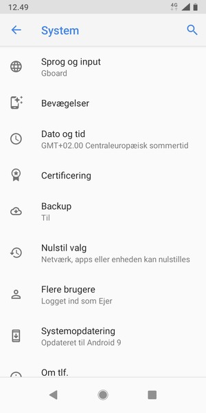 Vælg Systemopdatering
