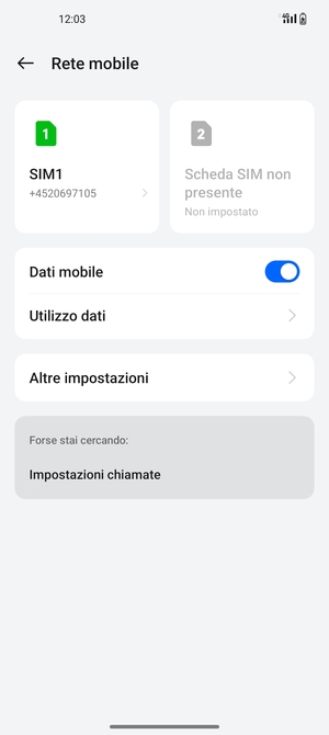 Seleziona SIM1 o SIM2