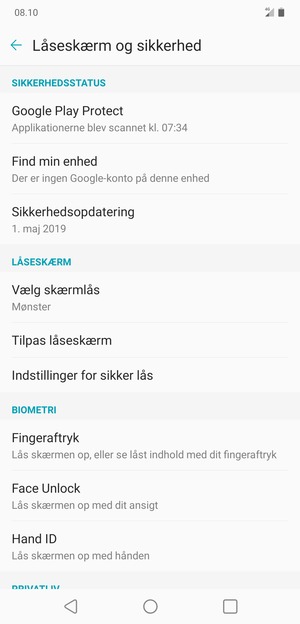 Din telefon er nu sikret med en skærmlås