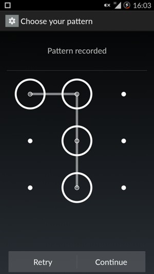 Draw an unlock pattern and select Continue