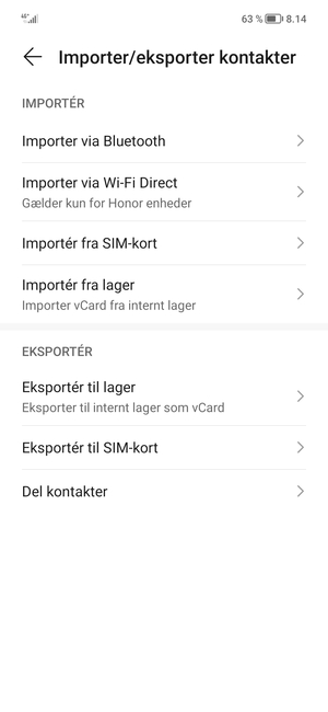 Vælg Importér fra SIM-kort