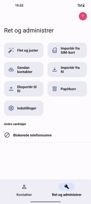 Vælg Importér fra SIM-kort