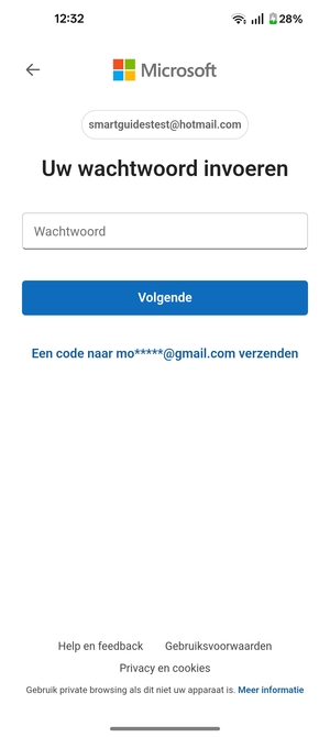Voer uw wachtwoord in en selecteer Volgende