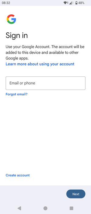 Enter your Gmail address and select Next
