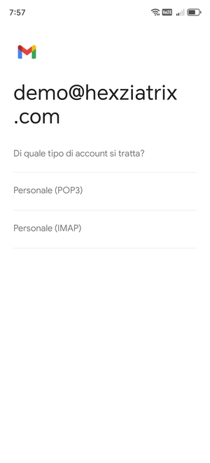 Seleziona Personale (POP3) o Personale (IMAP)