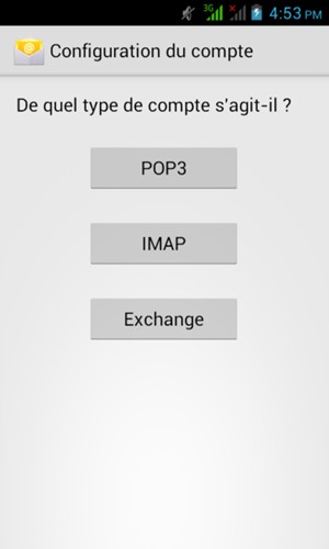 Sélectionnez POP3 ou IMAP