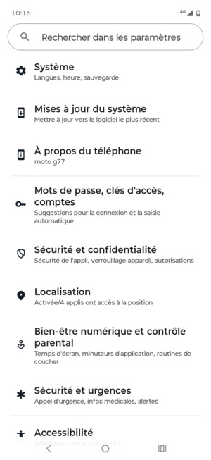 Faites défiler et sélectionnez Sécurité et confidentialité