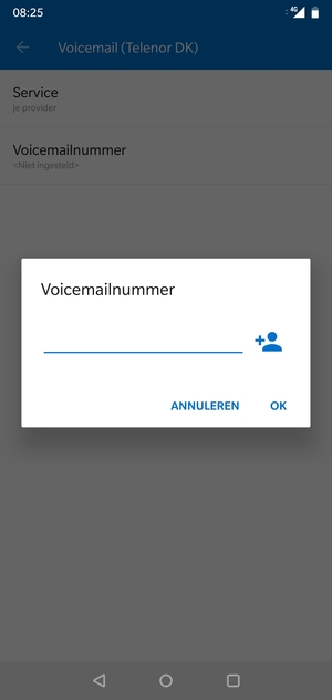 Voer het Voicemailnummer in en selecteer OK