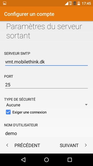 Saisissez l'adresse du serveur sortant