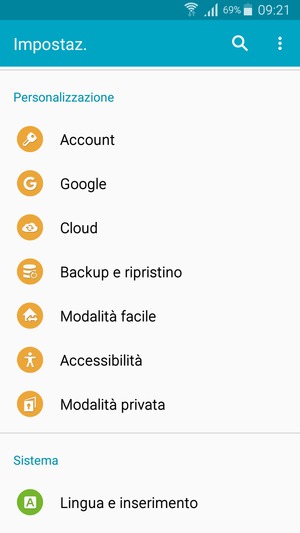 Scorri e seleziona Account