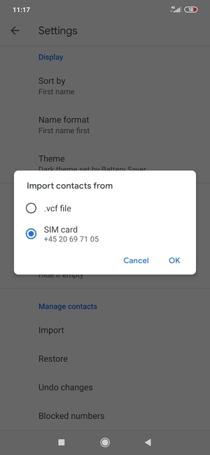 Select SIM card and OK